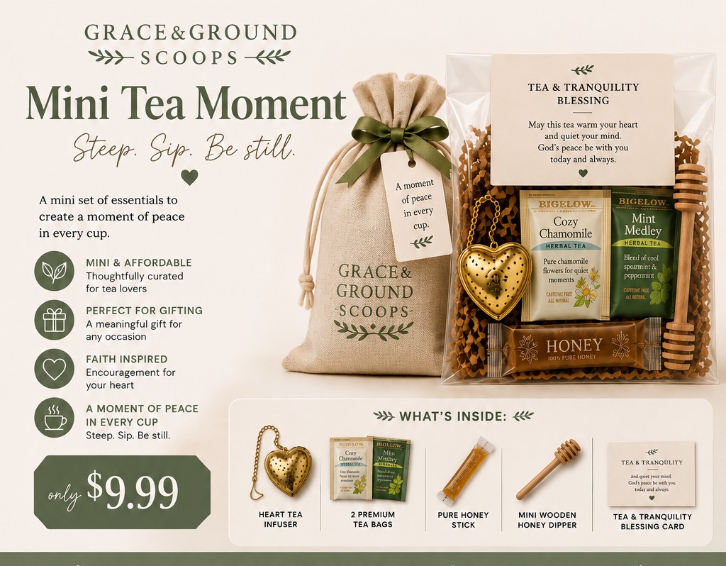 Mini Tea Moment product sheet showing everything included in the set.